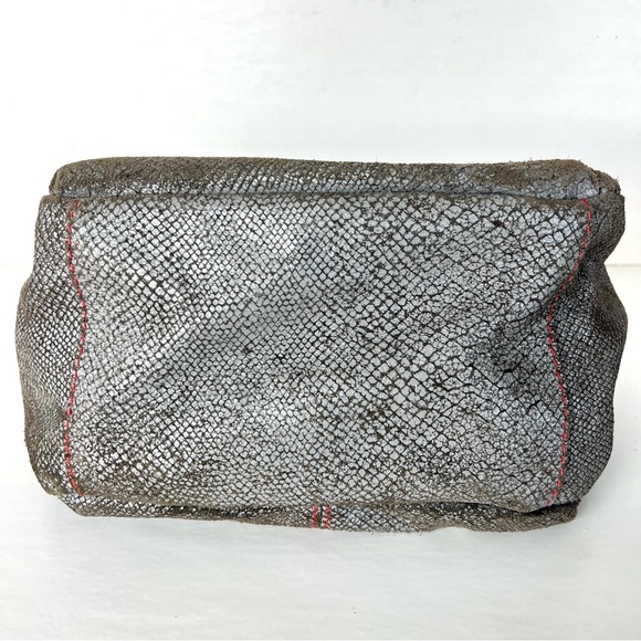 LIEBESKIND Berlin Gray Snake Print Leather Red Stitching Flap Shoulder Bag Tote - Picture 7 of 16